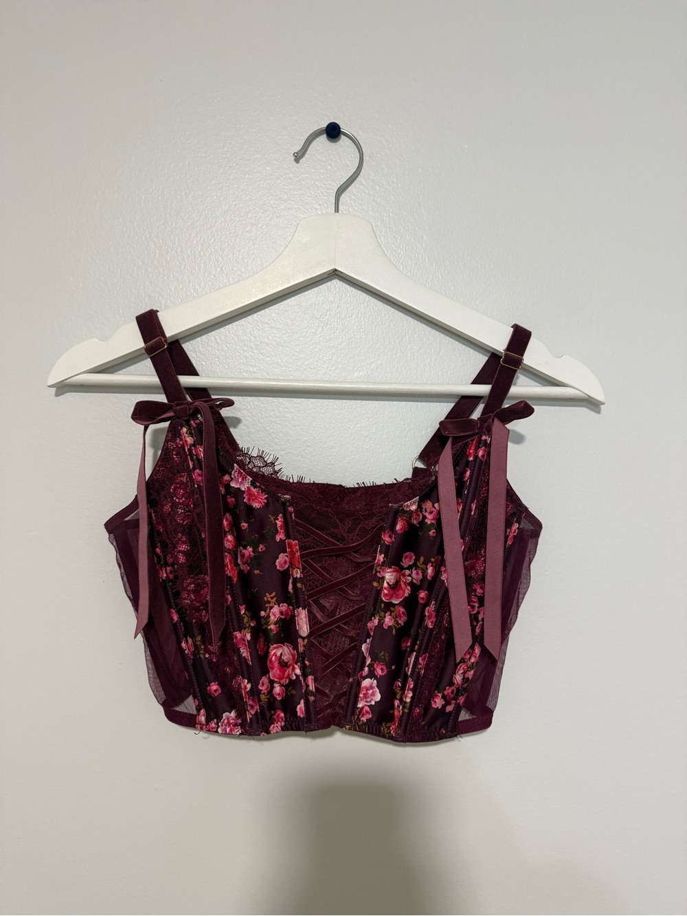 Victoria's Secret Plum Lace-Up Floral Corset Top